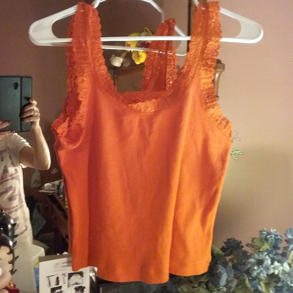 Ladies lacy orange tank top size large